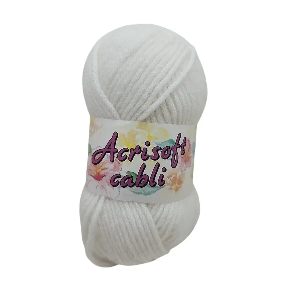 New Acrisoft Cabli Yarn White #208 1.75 oz 100% Acrylic Lot #3526 120yds